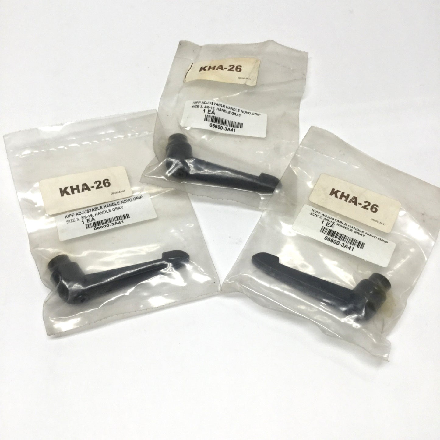 New Lot of 3 Kipp 06600-3A41 Adjustable Novo Grip Handle, Size 3, 3/8"-16 Thread