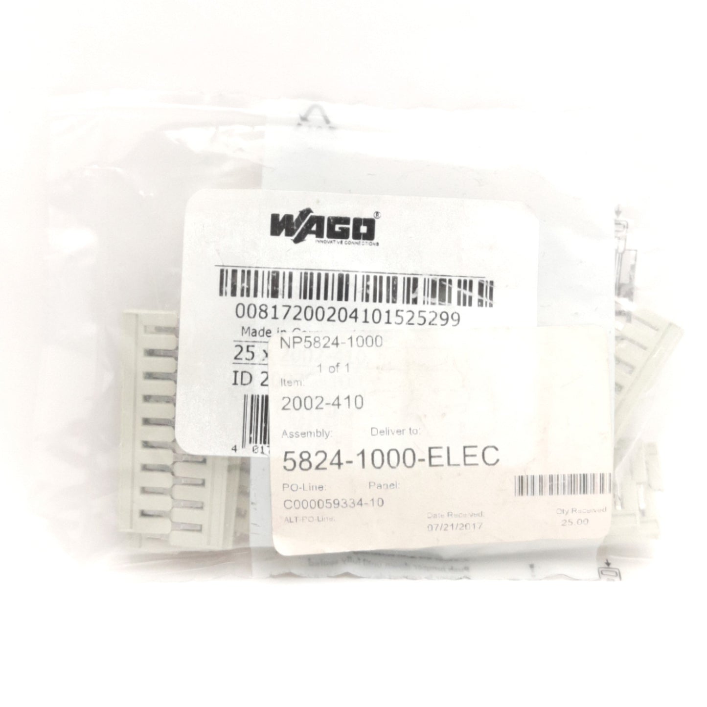 New Lot of 25 Wago 2002-410 Terminal Block Bus Bar / Jumper, 10 Position, Push Type