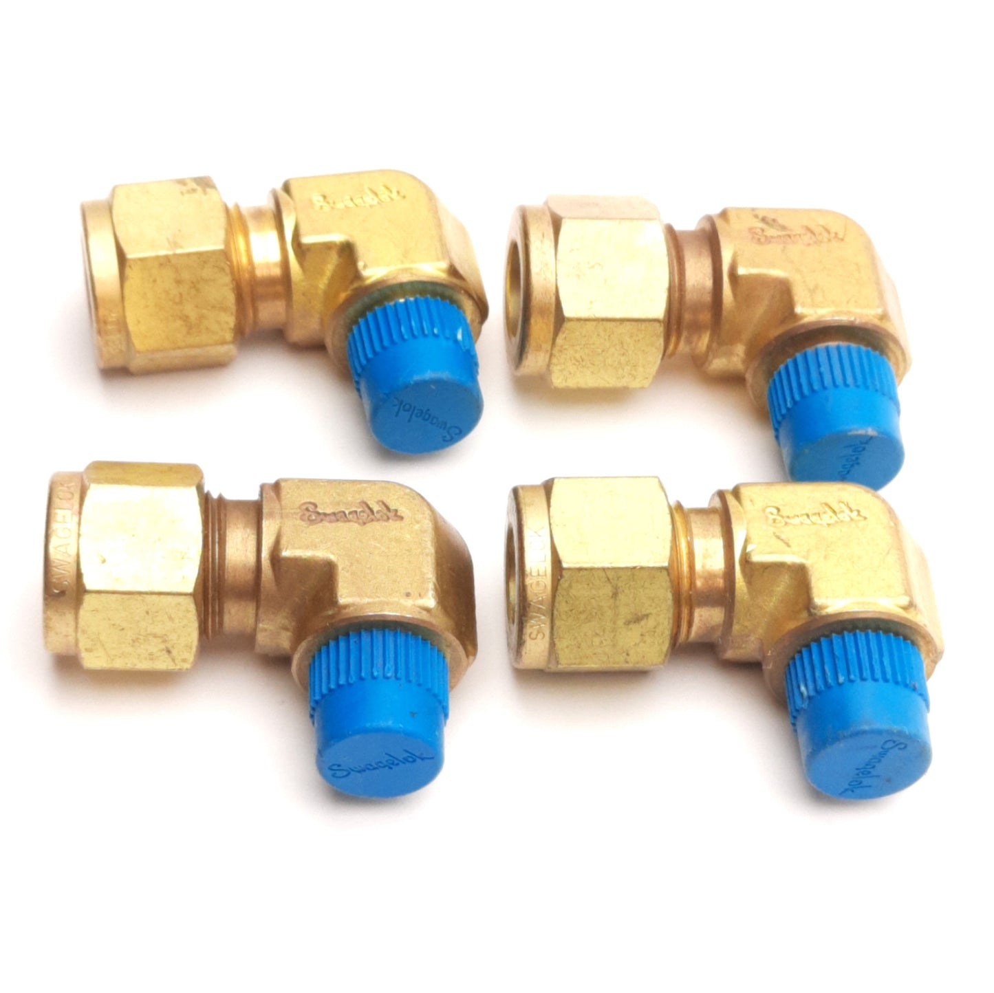 Used Lot of 4 Swagelok B-600-2-2 Brass Male Elbow 1/8" NPT to 3/8" Tube, 5000 Psi Max