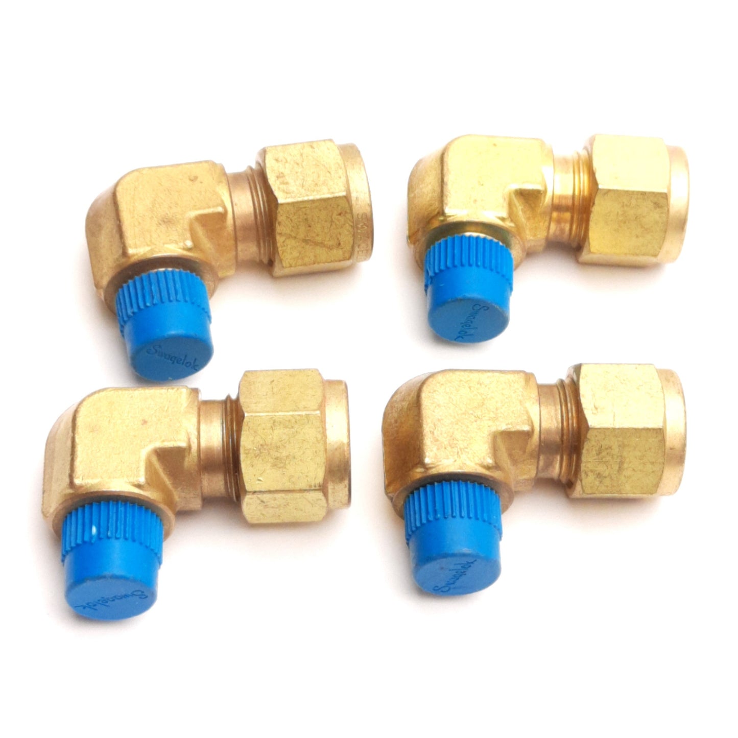 Used Lot of 4 Swagelok B-600-2-2 Brass Male Elbow 1/8" NPT to 3/8" Tube, 5000 Psi Max
