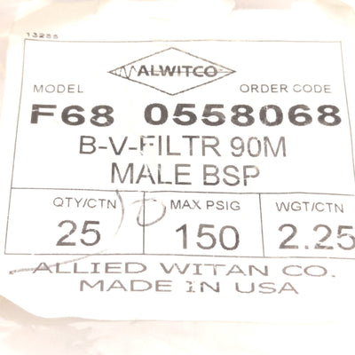 New – Open box Lot of 10 Alwitco F68 0558068 Porous Metal Breather, 90 Micron, 3/4" BSPT