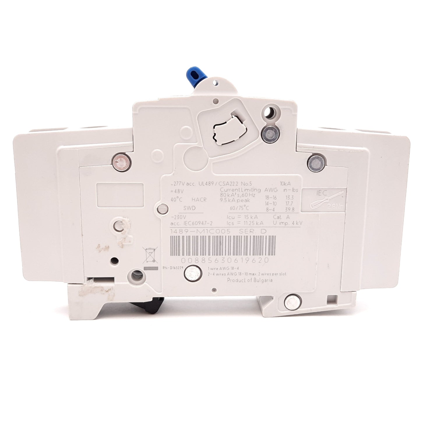 Used Allen Bradley 1489-M1C005 Miniature Circuit Breaker, 1-Pole, C-Curve, 0.5A, 277V