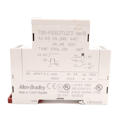 Used Allen Bradley 700-FEB3TU23 Off-Delay Timing Relay, 0.05s-10h, 24-240VAC 24-48VDC