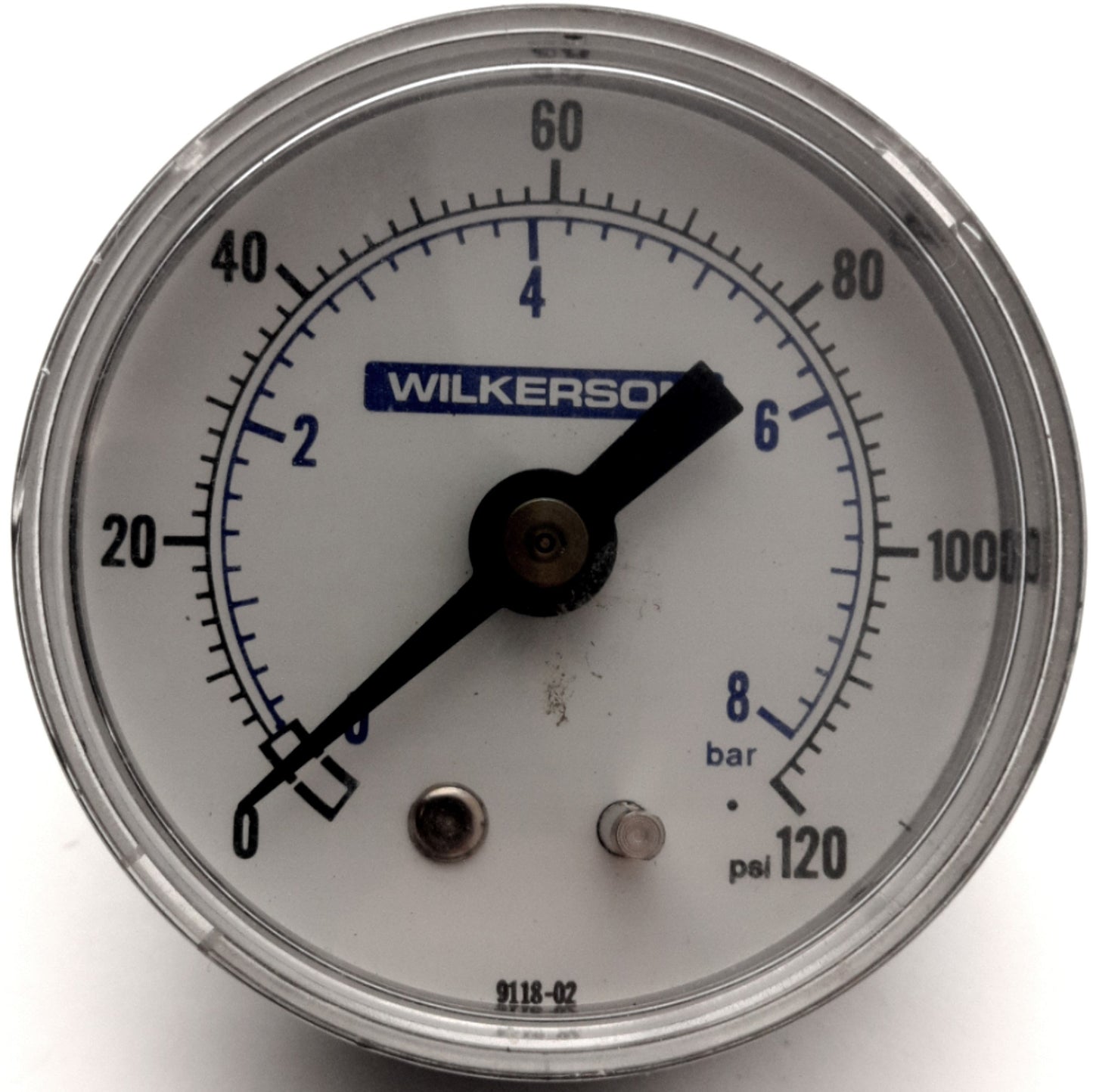 Used Lot of 4 Wilkerson Dual Scale Pressure Gauge, 0-120psi, 0-8bar, Back Connector