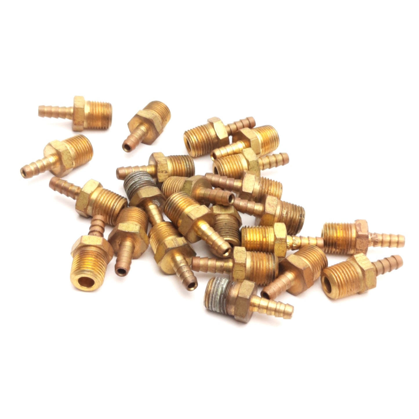 Used Lot of 23 Pneumatic Brass Hose Barb, 1/8" NPT Male to 3/16" Hose Barb