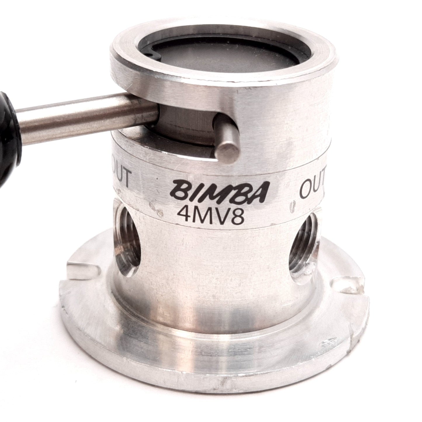 Used Mead MHL-4 3-Way Rotary Valve, 150PSI Max, 0.14CV, 1/8" FNPT, Aluminum Body