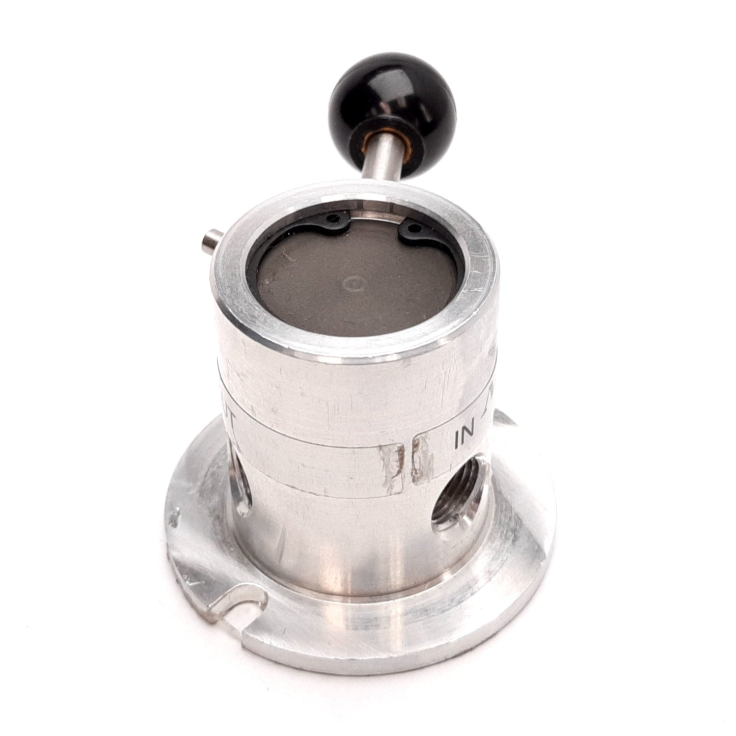 Used Mead MHL-4 3-Way Rotary Valve, 150PSI Max, 0.14CV, 1/8" FNPT, Aluminum Body