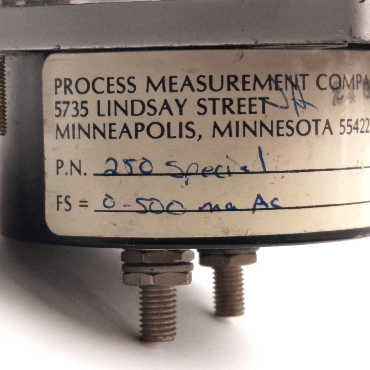 Used Process Measurement Co 250-Special Current Panel Meter, 3.5" Face, 0-500mA AC