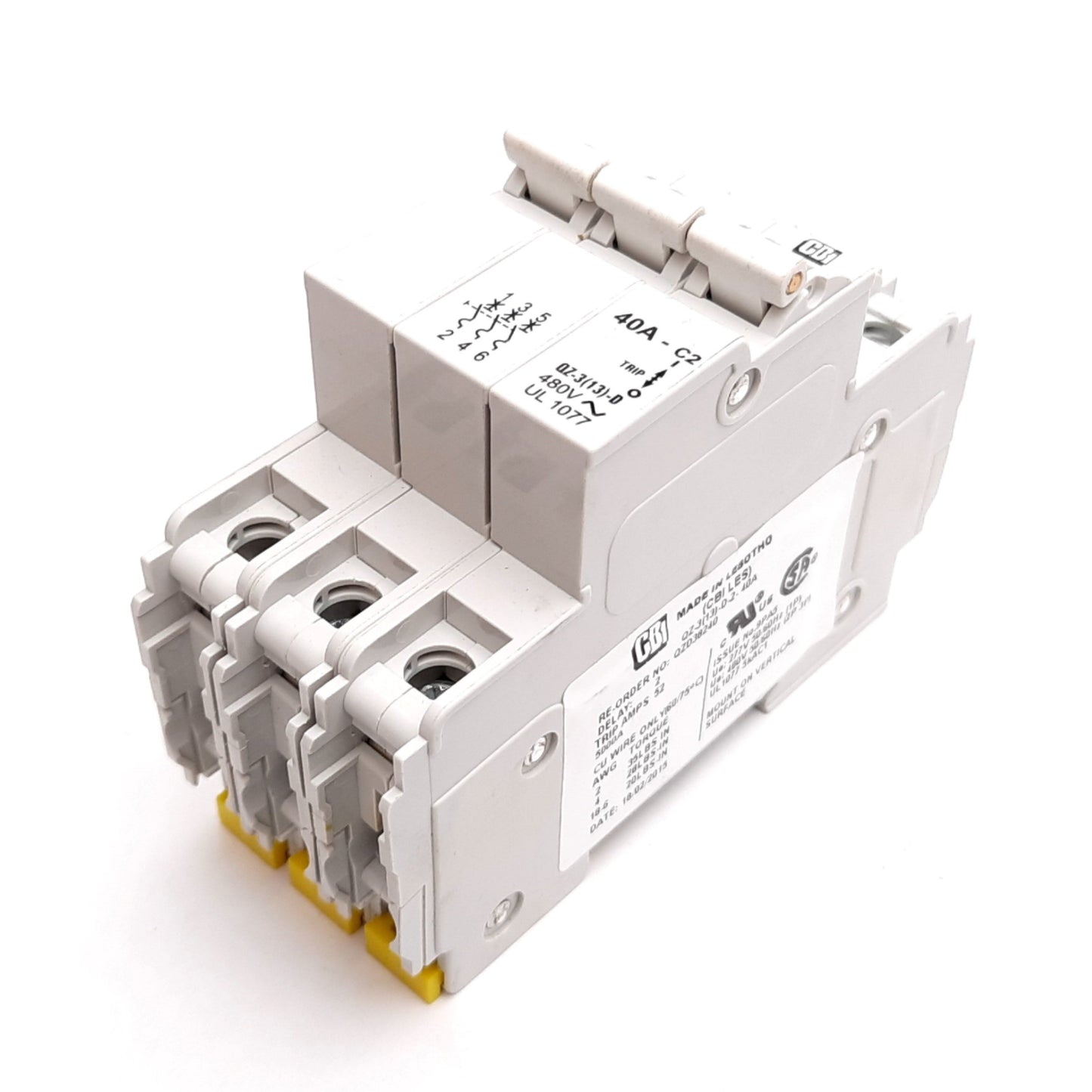Used CBI QZ-3(13)-D2-40A Circuit Breaker, 3-Pole, Rating: 40A 277/480VAC, DIN Rail
