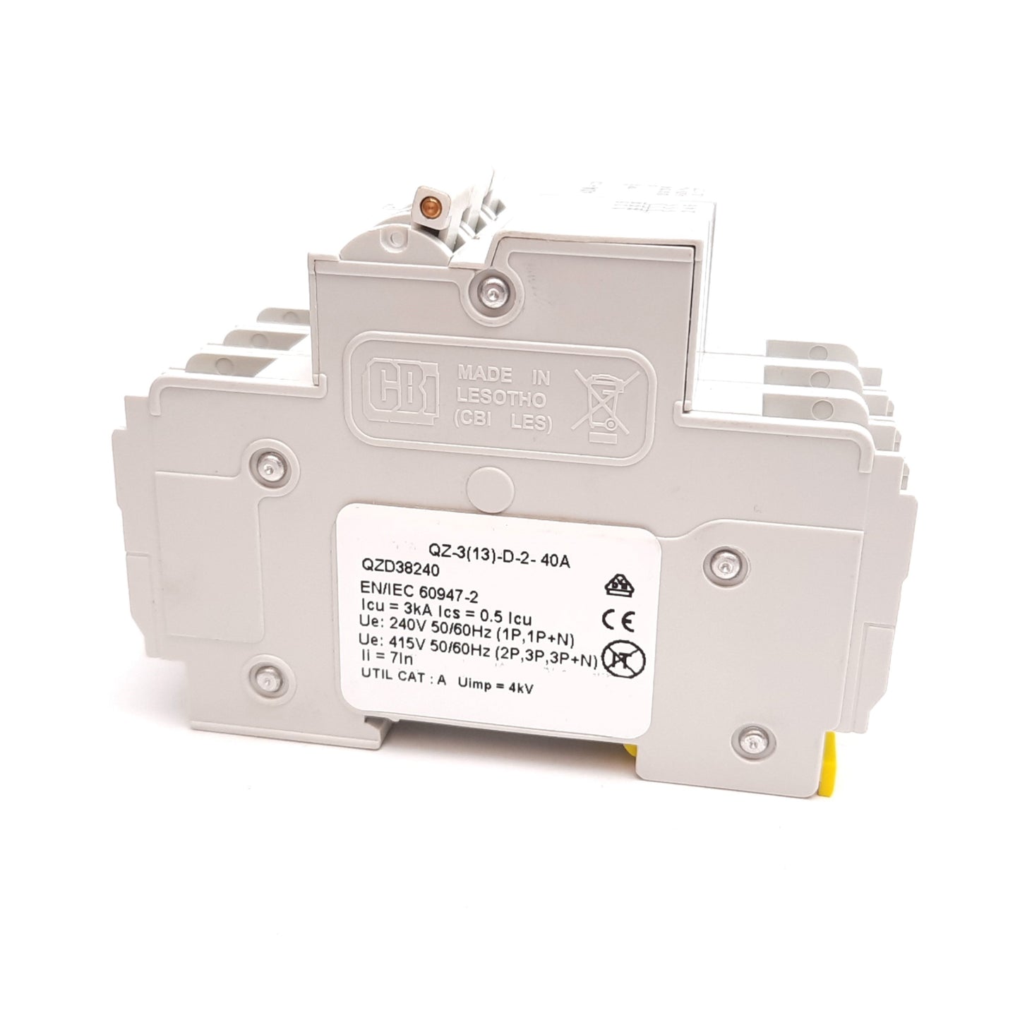 Used CBI QZ-3(13)-D2-40A Circuit Breaker, 3-Pole, Rating: 40A 277/480VAC, DIN Rail