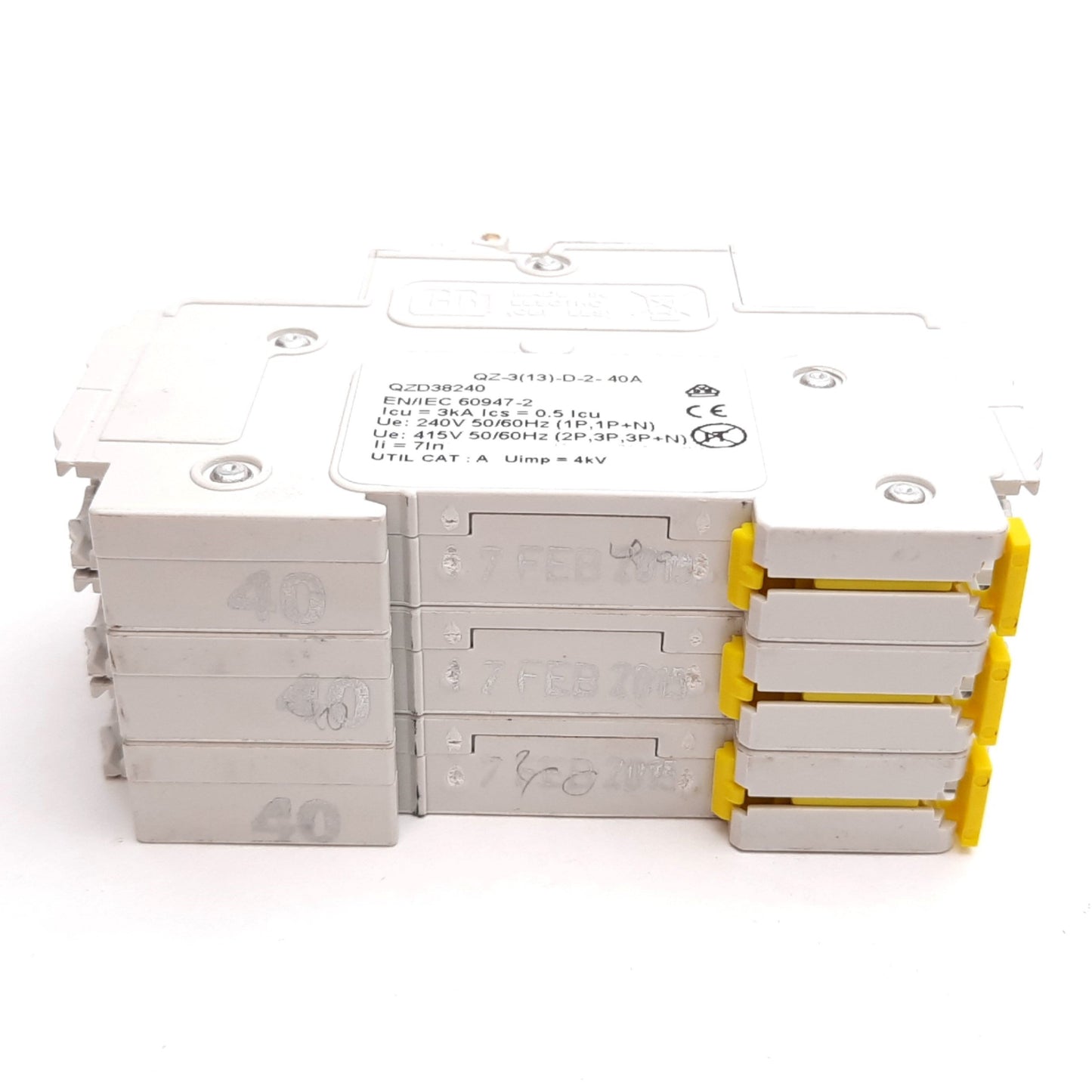 Used CBI QZ-3(13)-D2-40A Circuit Breaker, 3-Pole, Rating: 40A 277/480VAC, DIN Rail