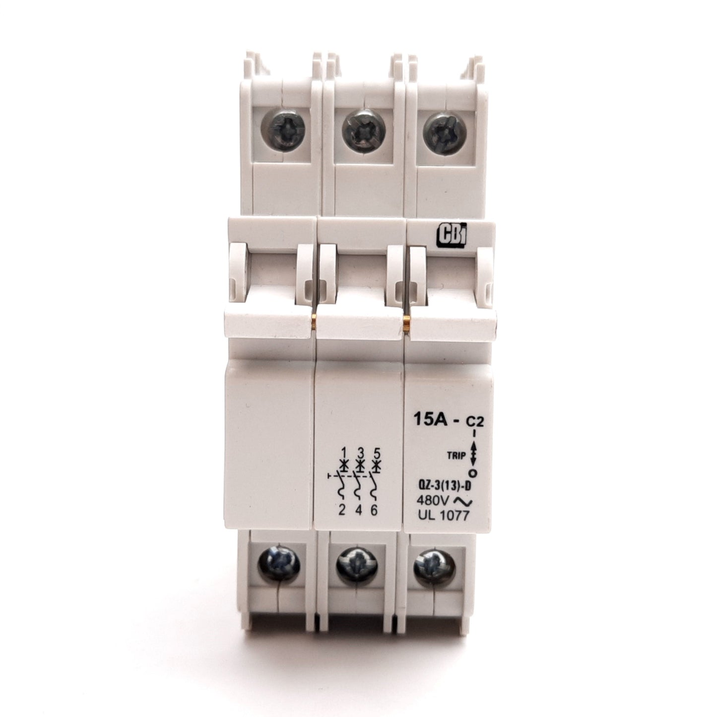 Used CBI QZ-3(13)-D-2-15A Circuit Breaker, 3-Pole, Rating: 15A 277/480VAC, DIN Rail