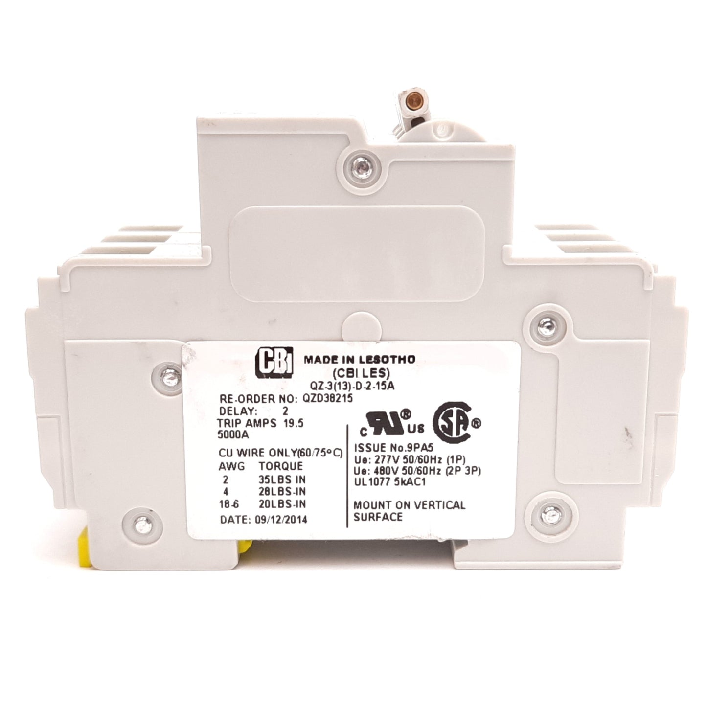 Used CBI QZ-3(13)-D-2-15A Circuit Breaker, 3-Pole, Rating: 15A 277/480VAC, DIN Rail