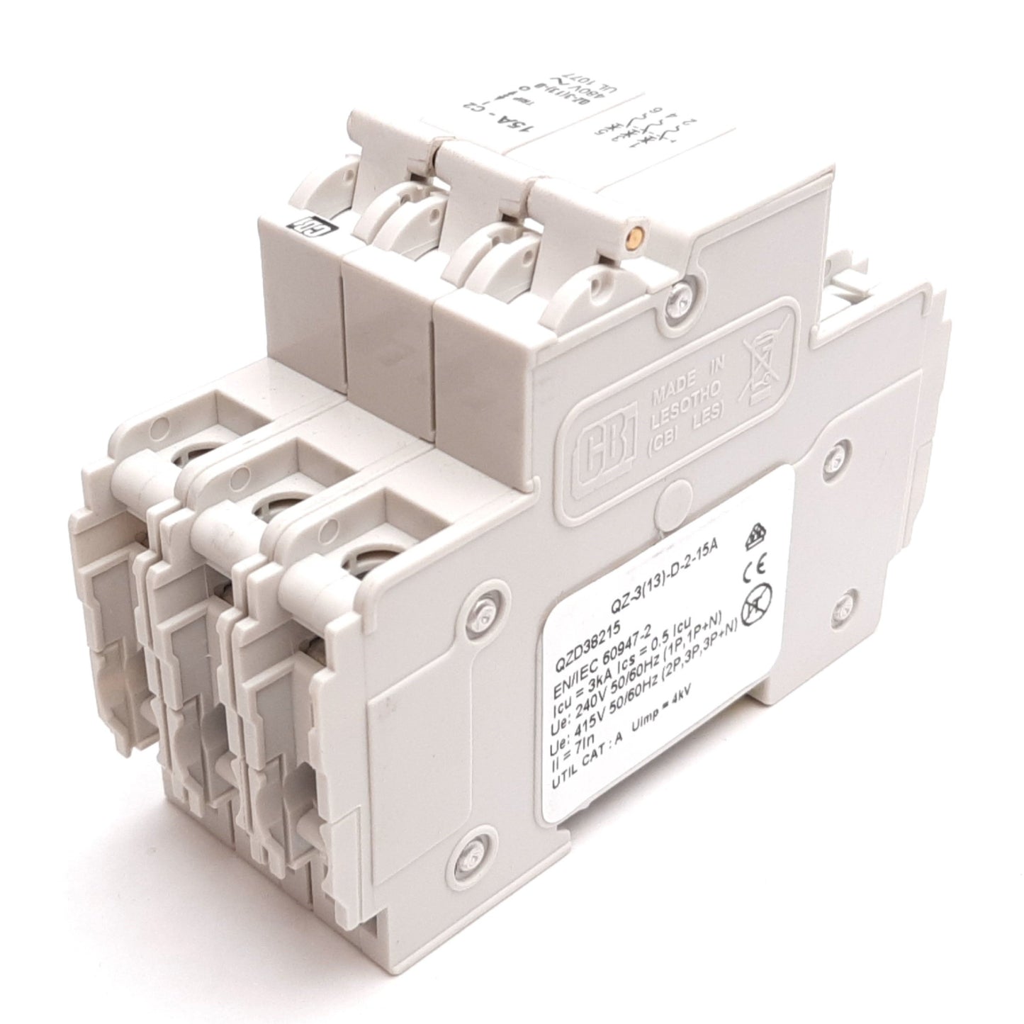 Used CBI QZ-3(13)-D-2-15A Circuit Breaker, 3-Pole, Rating: 15A 277/480VAC, DIN Rail