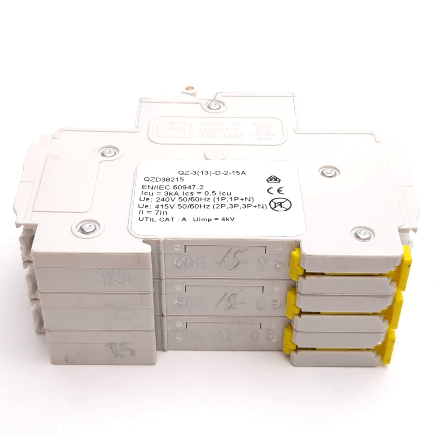 Used CBI QZ-3(13)-D-2-15A Circuit Breaker, 3-Pole, Rating: 15A 277/480VAC, DIN Rail