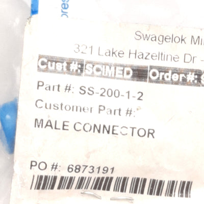 New – Open box Lot of 2 Swagelok SS-200-1-2 Male Connectors, 1/8" NPT Male to 1/8" Tube