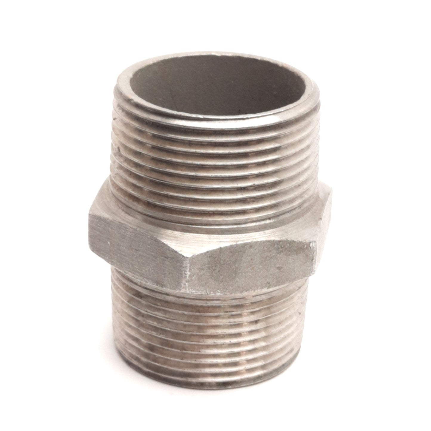 Used Stainless Steel Male Hex Nipple 316SS, 1-1/4" NPT Male to 1-1/4" NPT Male