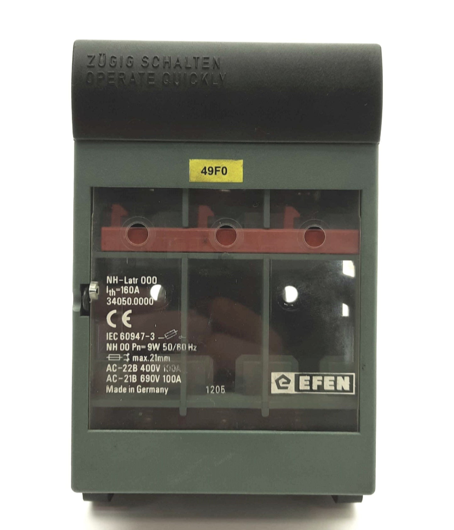 Used EFEN NH-LATR 000 R4R4 Fuse Holder, 3-Pole, Size 000 NH Fuse, 690V 100A Max