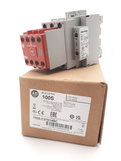 New Allen Bradley 100S-C37D14BC Safety Contactor 110-120VAC 37A 3 N.O, 1 N.O. 4N.C.
