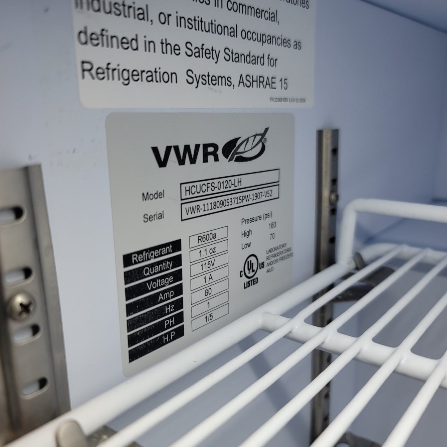 Used VWR 76210-390 HCUCFS-0120-LH Benchtop Lab Freezer 1.7CuFt, -15 To -25°C, 120VAC