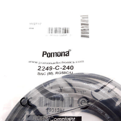 New Pomona 2249-C-240 BNC Coax Cable, 50 Ohm, 20 Feet Long, Male to Male