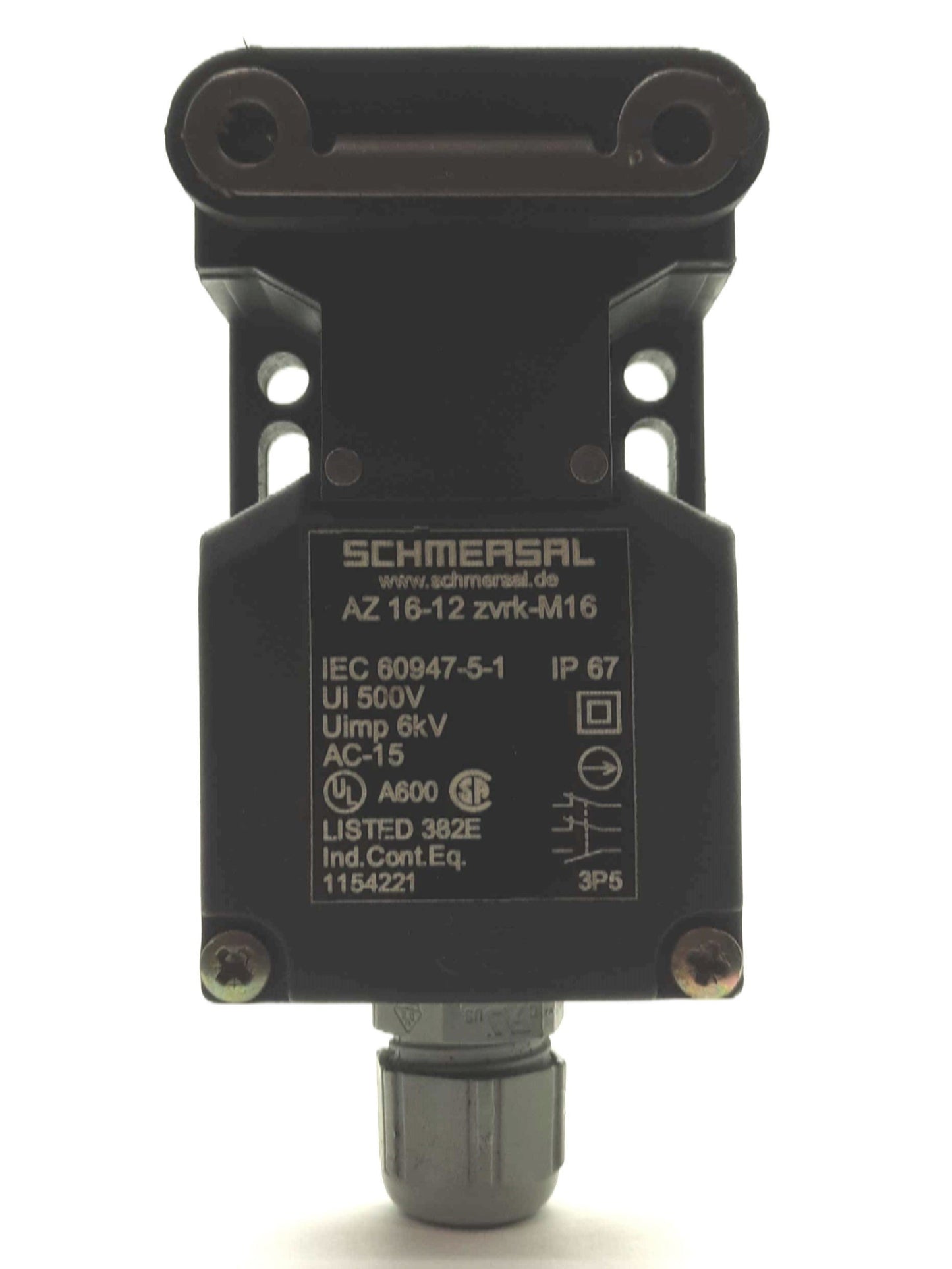 Used SCHMERSAL AZ16-12ZVRK-M16 Safety Door Switch 2x NC 1x NO 230VAC 4 A w/Key & Grip