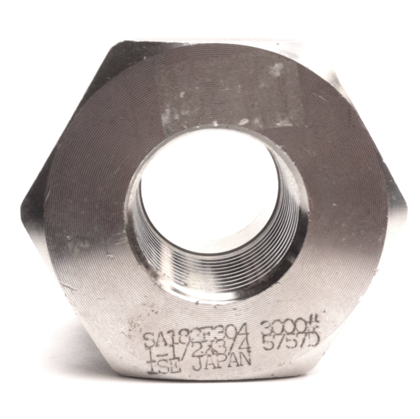 Used Stainless Steel Pipe Reducer Bushing 3/4" Female To 1-1/2" NPT Male, SA180F304
