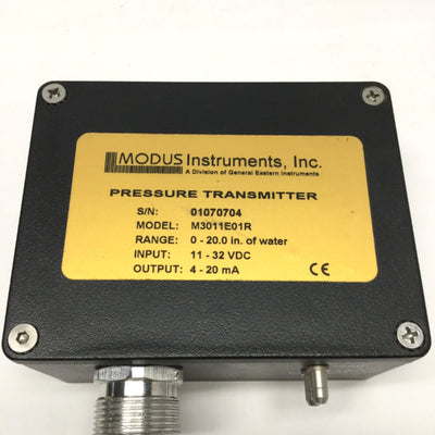 Used Modus Instruments M3011E01R Pressure Transmitter Range 0-20"wc, 11-32V, 4-20mA