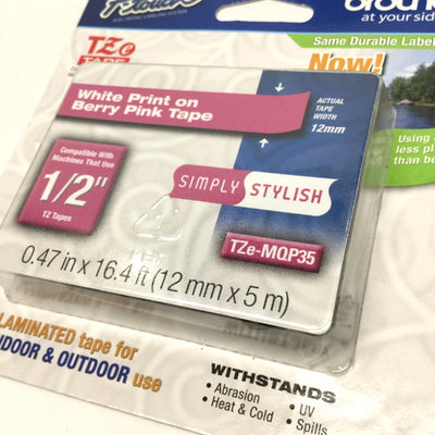 New Lot of 3 Brother TZe-MQP35 P-Touch Label Cartridge White on Berry Pink Tape 1/2"