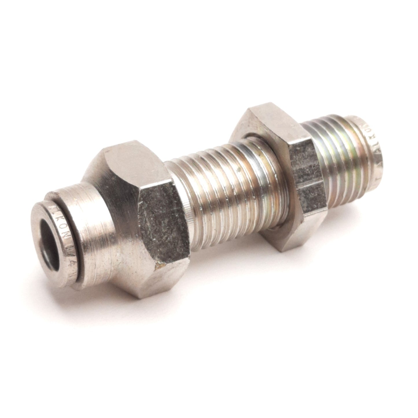 Used Lot of 6 Alkon AQ82-P-4 Push-In SS Bulkhead Union Fitting, 1/4" Tube, 1/2-20