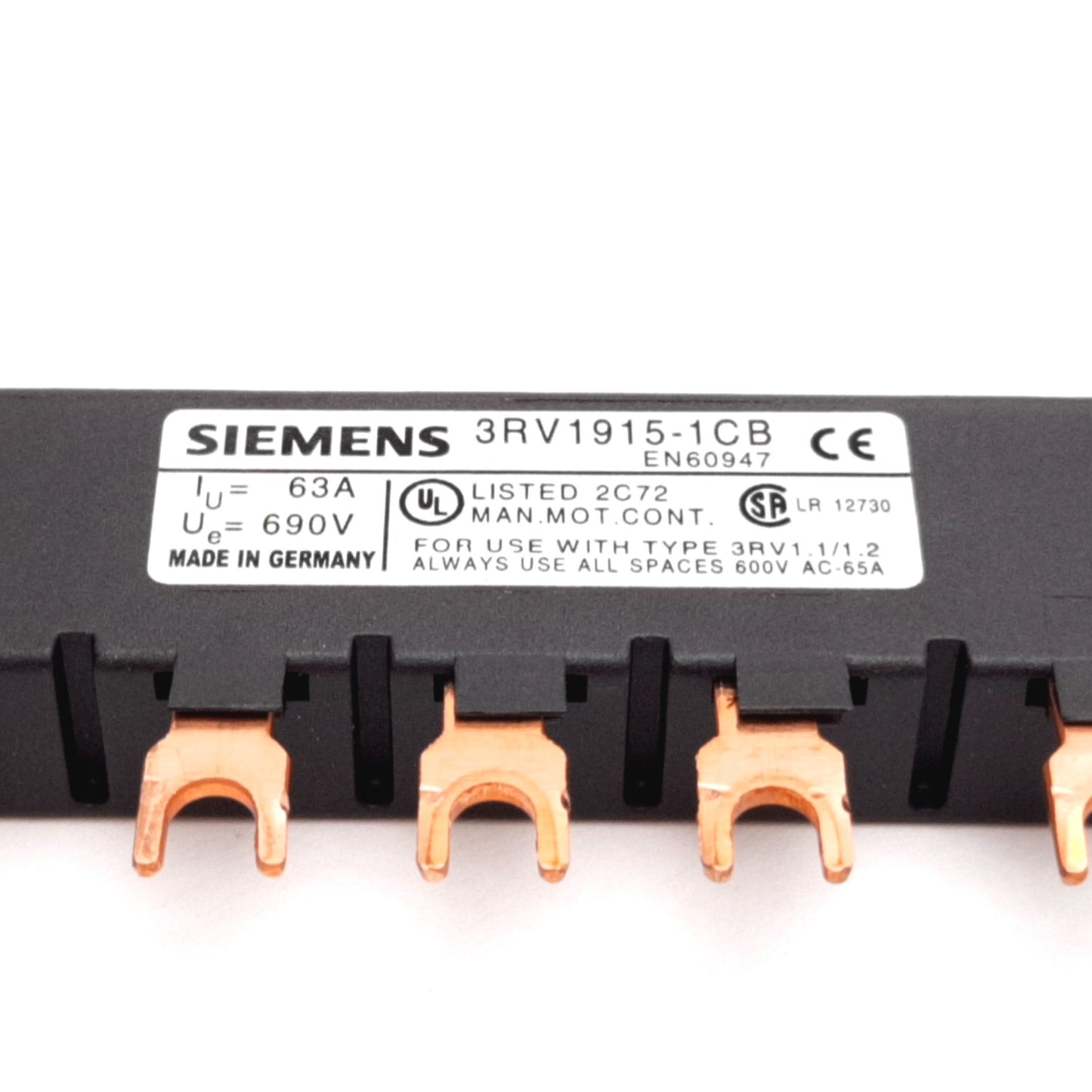 Used Siemens 3RV1915-1CB Motor Control Side Feeder Buss Bar, Rating: 63A 690V