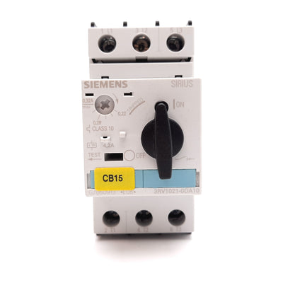 Used Siemens 3RV1021-0DA10 Manual Motor Starter, 3-Pole, 0.22-0.32A, 600VAC, DIN Rail