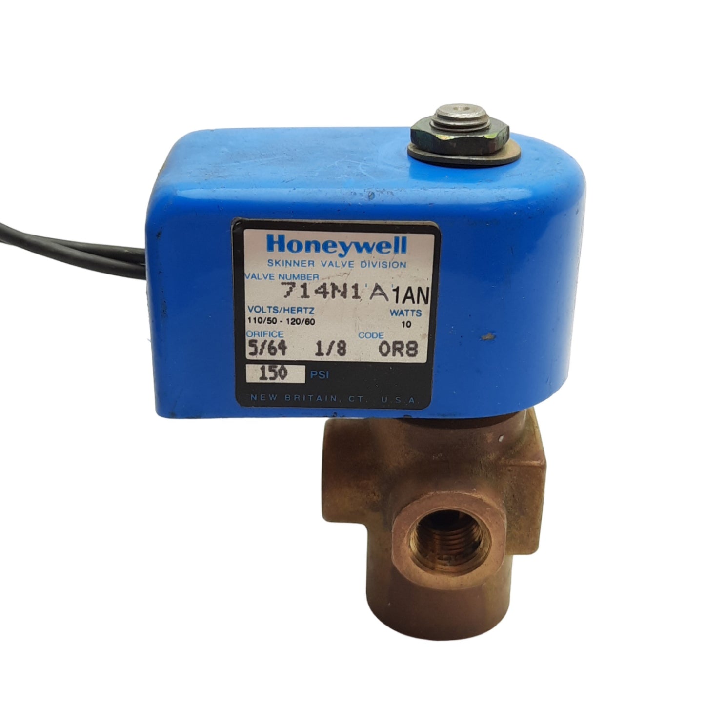 Used Honeywell 714N1A1AN Skinner Solenoid Valve 1/4" NPT, 150 Psi, 120V AC Coil