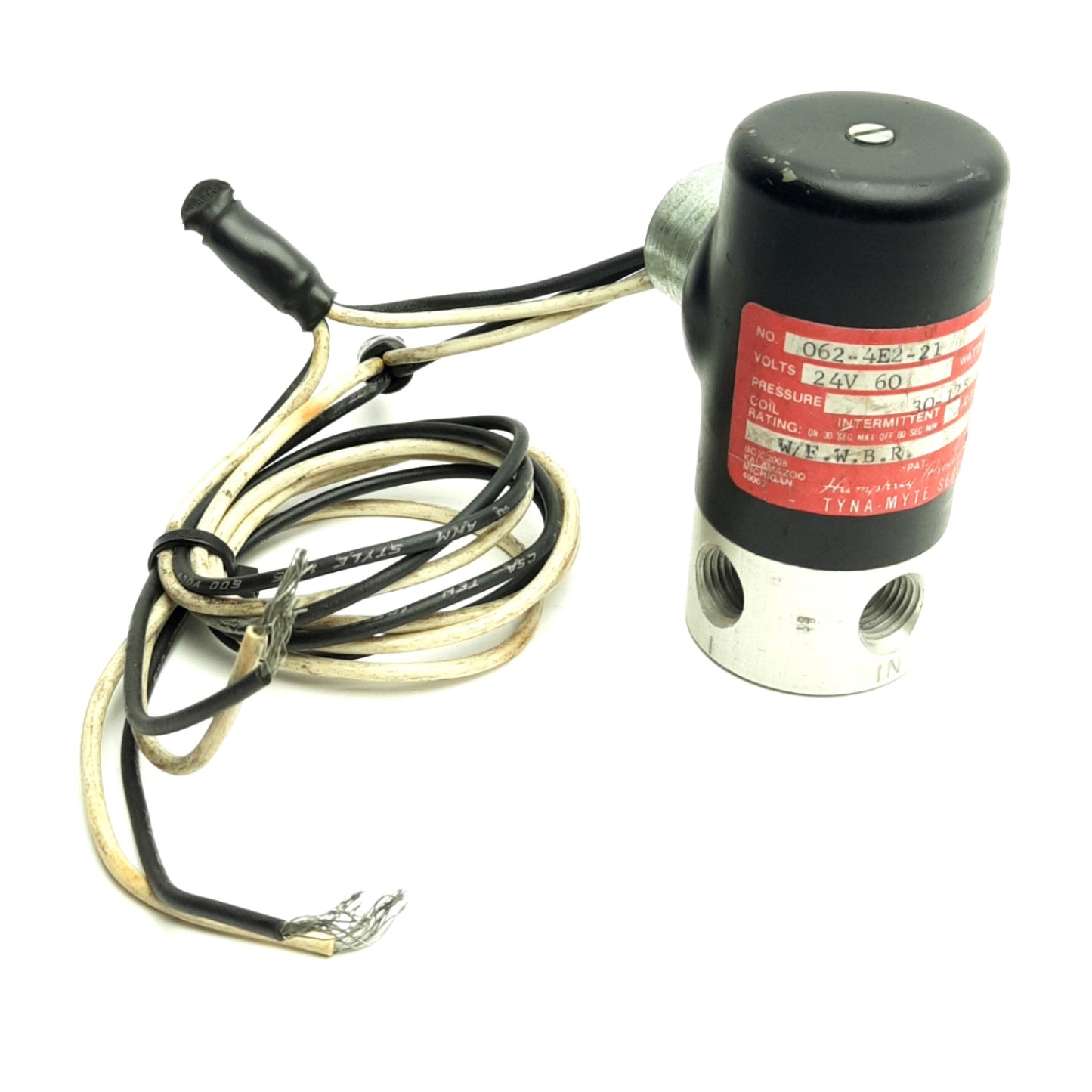 Used Humphrey 062-4E2-21 Tyna-Myte Solenoid Valve, 30-125 Psi, 1/4" NPT, 24V AC Coil
