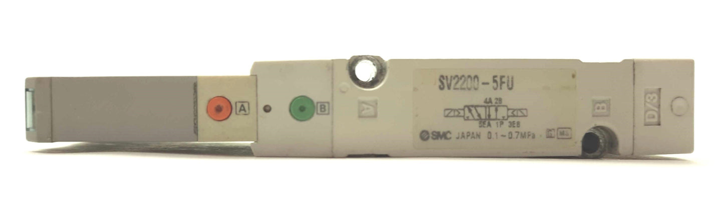Used SMC SV2200-5FU Solenoid Air Valve, 2-Position 5-Port, 24VDC, 0.15-0.7MPa
