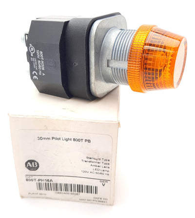 New Allen Bradley 800T-PH16A LED Pilot Light Amber 30mm 120VAC 1 N.O 1 N.C