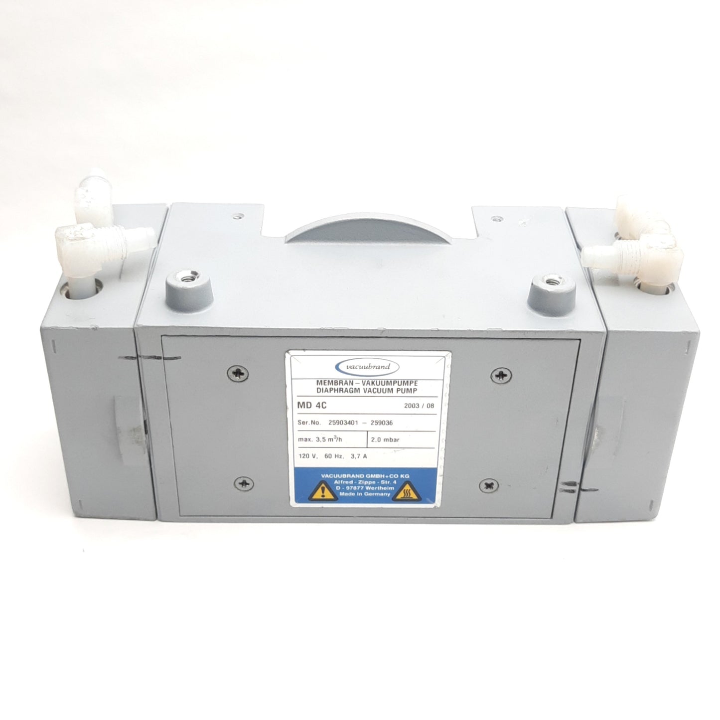 Used Vacuubrand MD 4C Diaphragm Vacuum Pump Head For PC600 Series, 2.0 mbar
