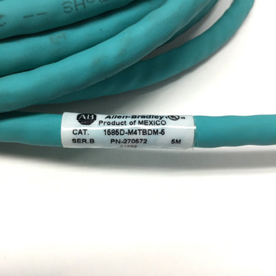 Used Allen Bradley 1585D-M4TBDM-5 Cordset Ethernet Cable M12 4-Pin D-Code Straight 5m
