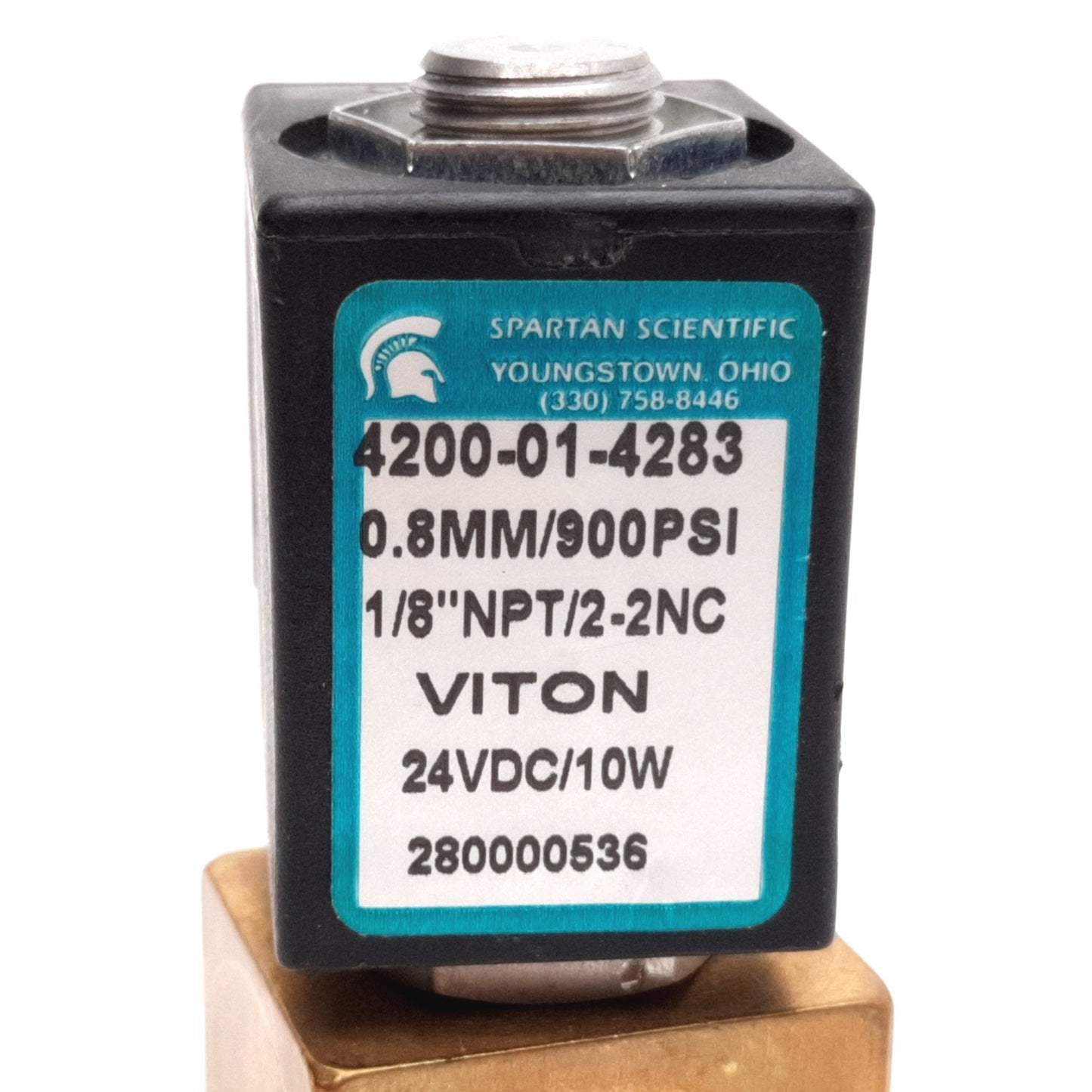 Used Spartan 4200-01-4283 Solenoid Valve, 2-Port N/C, Coil: 24VDC, 900psi, 1/8" NPT