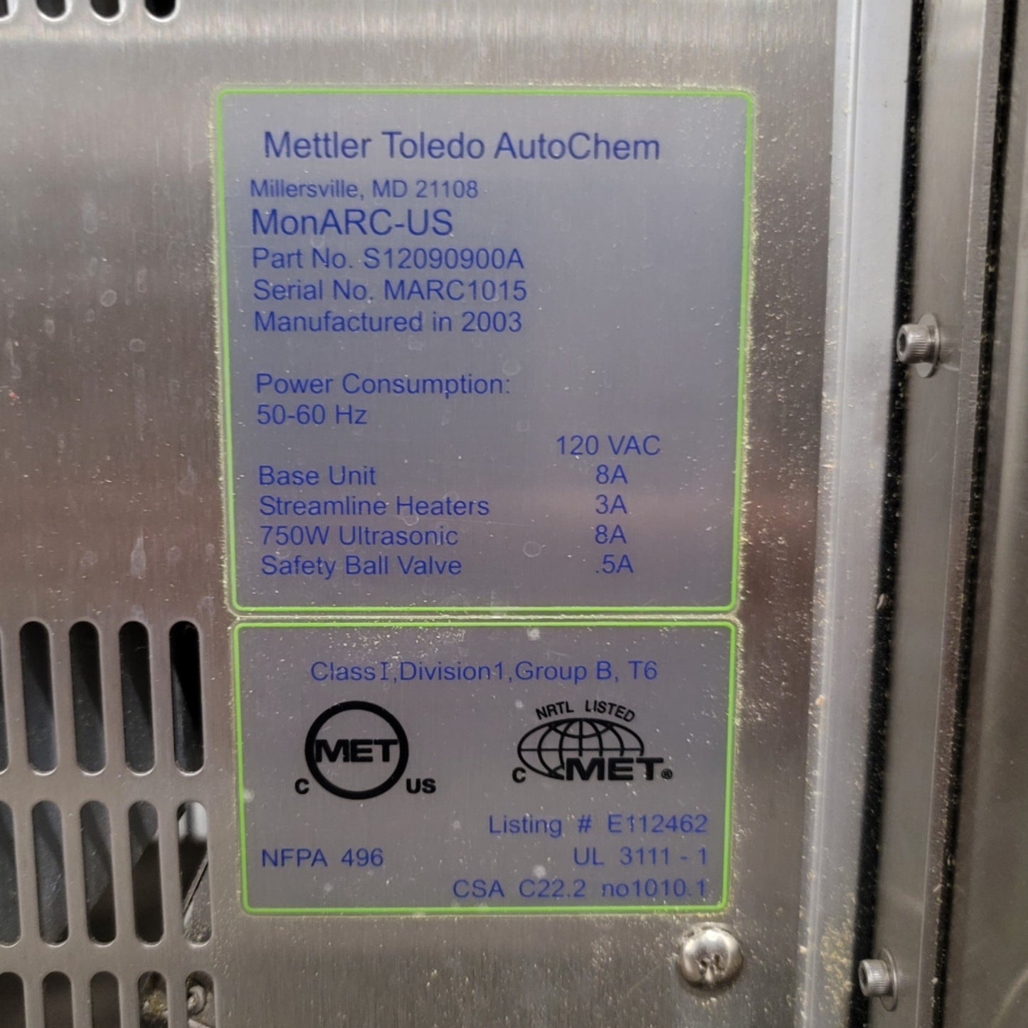 Used Mettler Toledo MonARC-US In Situ Reaction Analysis System W/ K6 Conduit & Probe