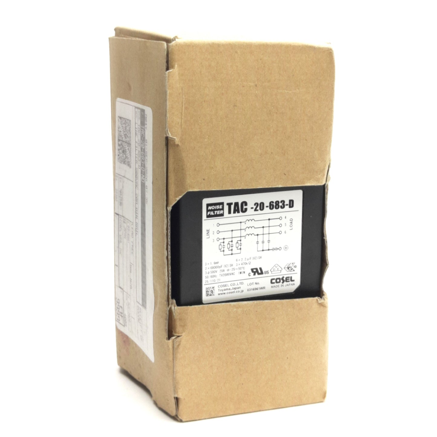 New – Open box Cosel TAC-20-683-D EMI/EMC Filter, 3-Phase, Rating: 20A 500V AC, 150kHz to 1MHz