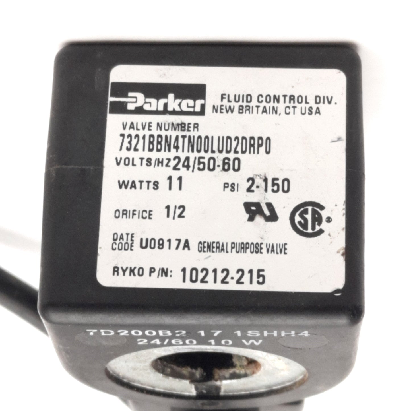 Used Parker 7321BBN4TN00LUD2DRP0 Solenoid Coil, 24V AC 50/60Hz 11W, DIN Spade