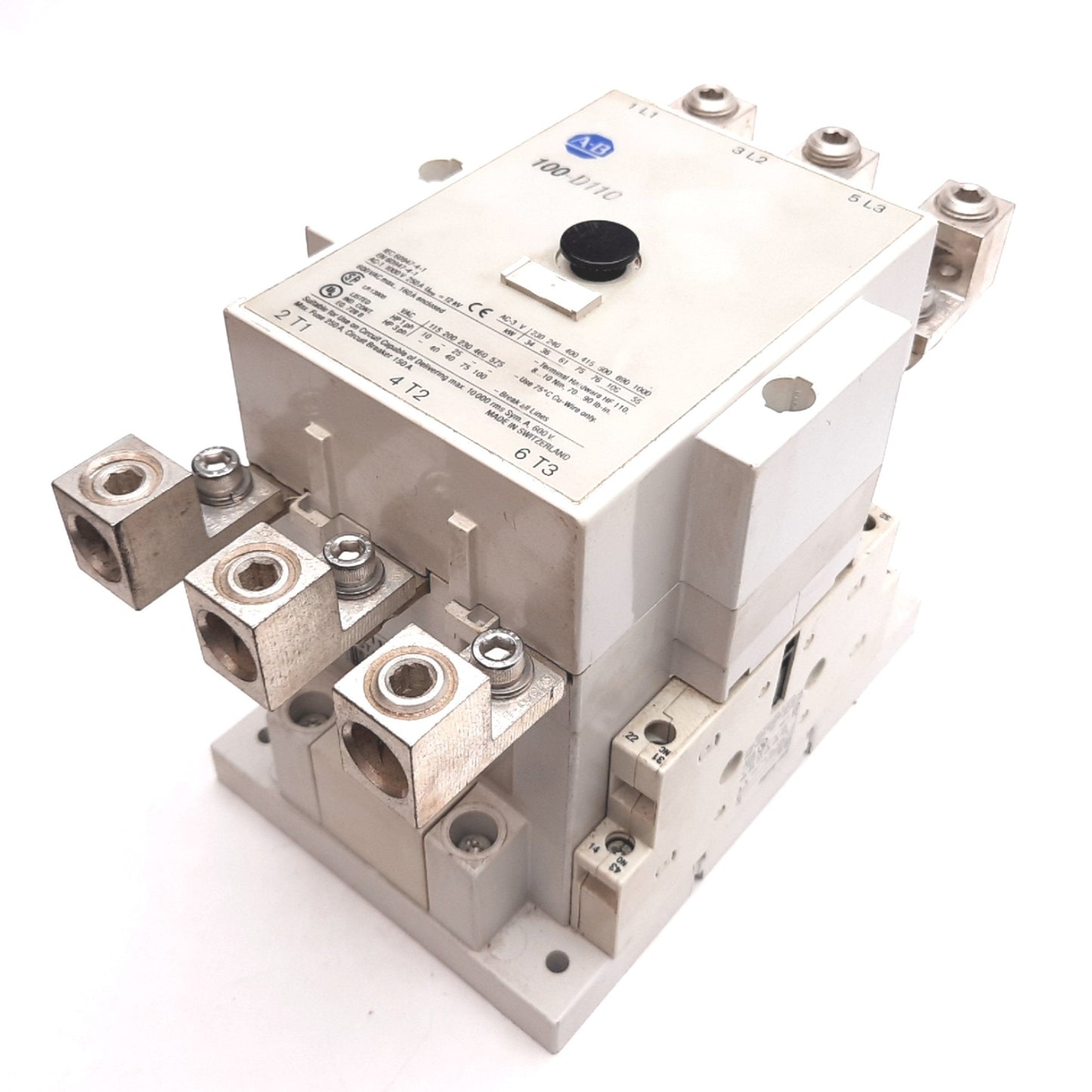 Used Allen Bradley 100-D110 Contactor, 3-Pole, Coil: 110/120VAC, With 100-D Auxiliary