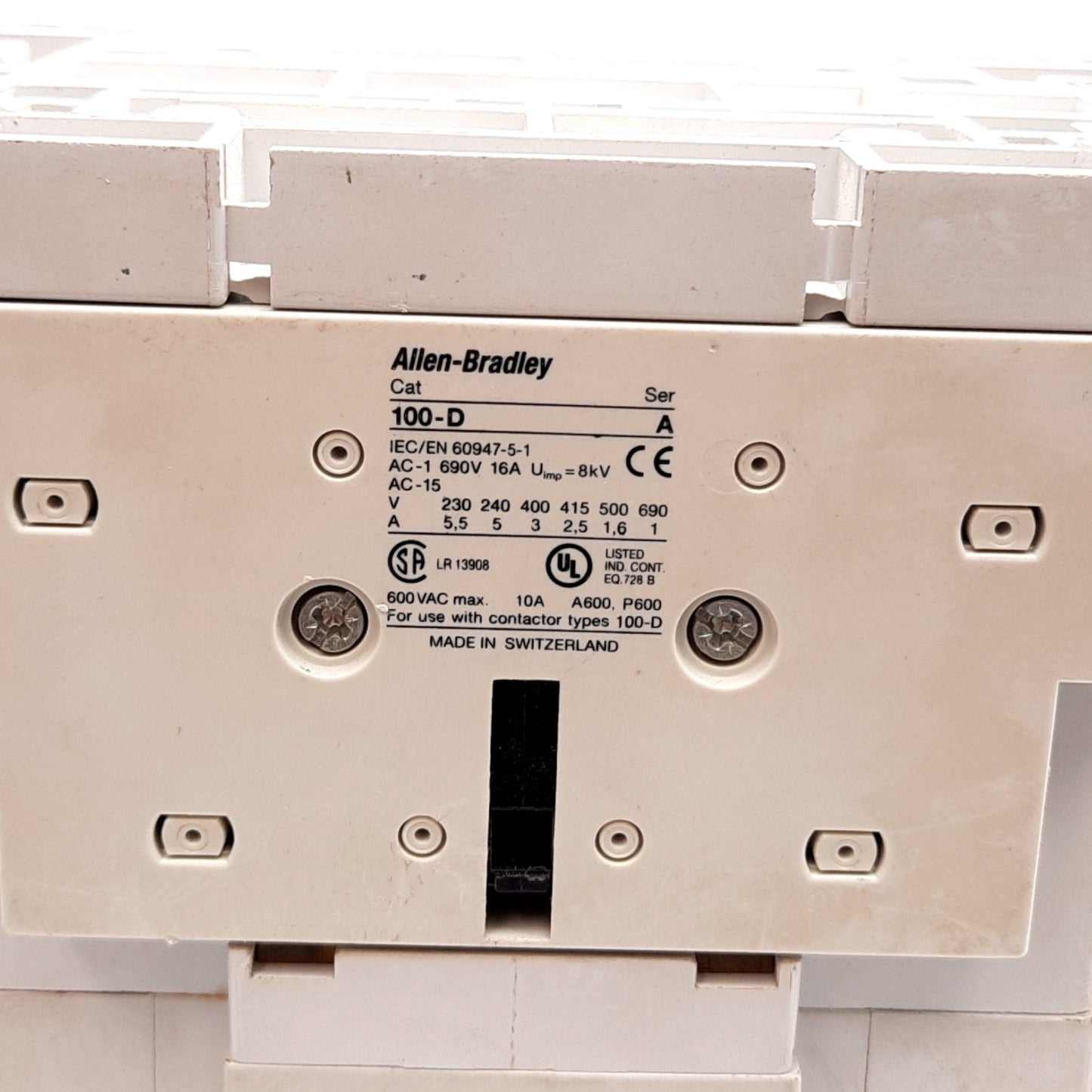 Used Allen Bradley 100-D110 Contactor, 3-Pole, Coil: 110/120VAC, With 100-D Auxiliary
