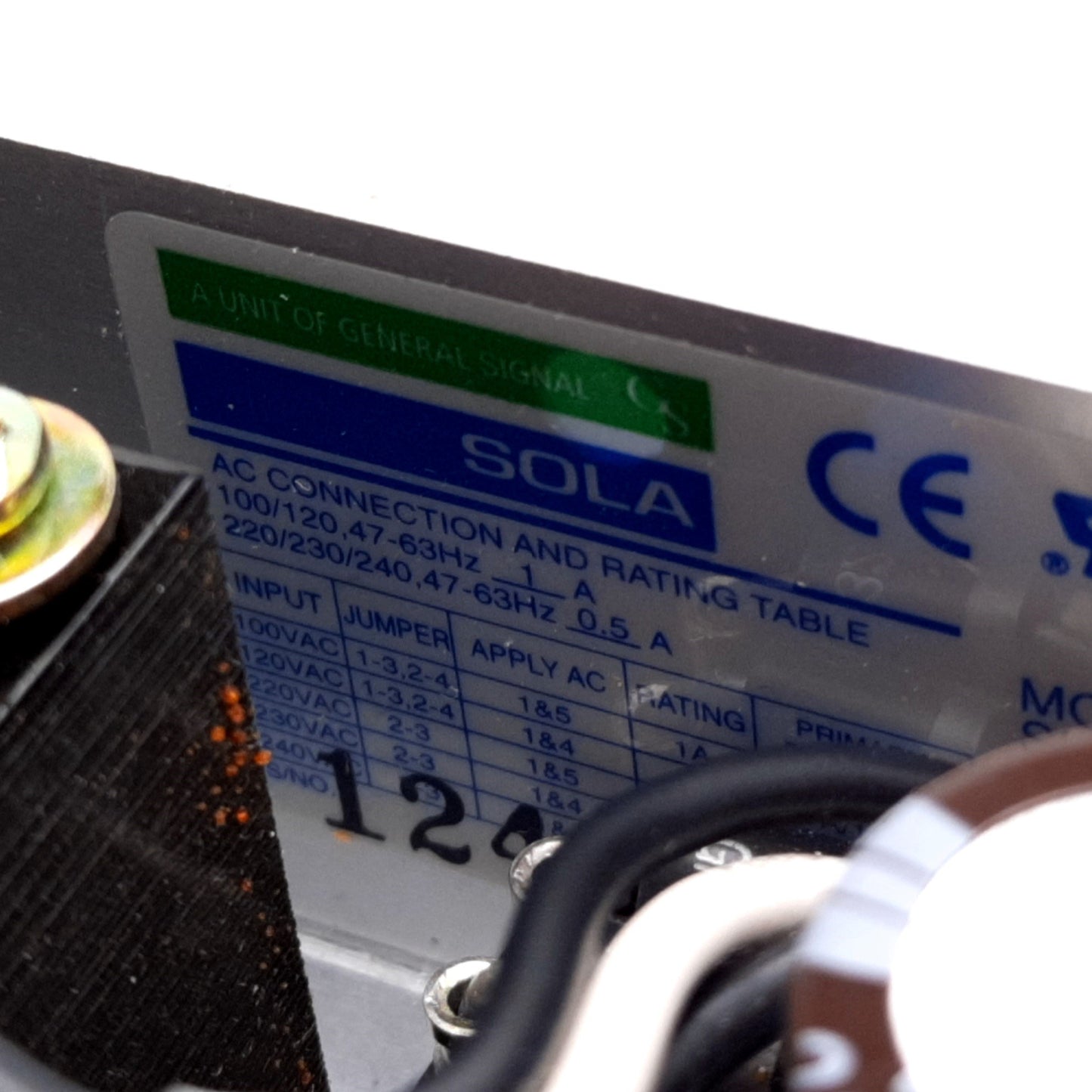Used Sola SLS-24-012T Power Supply, Input: 100/120/220/230/240VAC, Output: 24VDC 1.2A