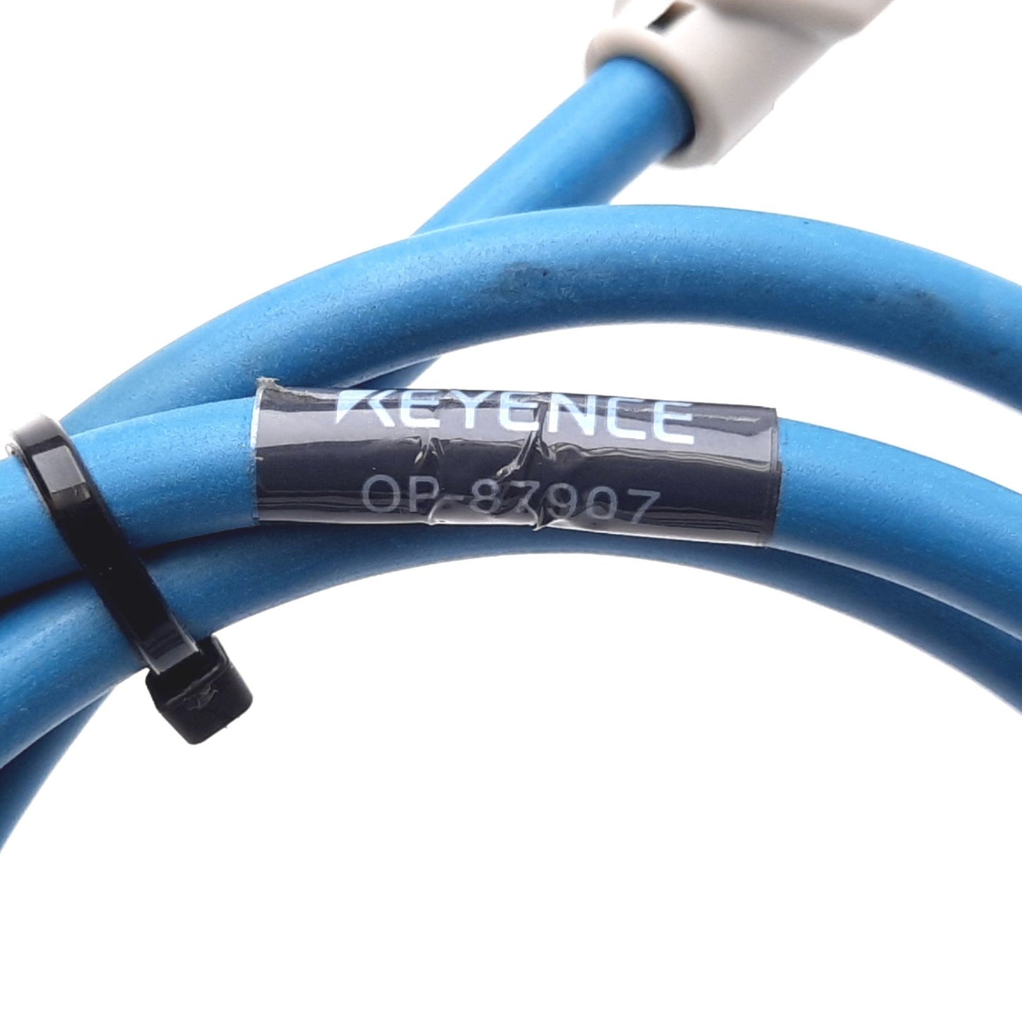 Used Keyence OP-87907 Ethernet Cable, Length: 1m, Connections: 4-Pin M12 Male to RJ45