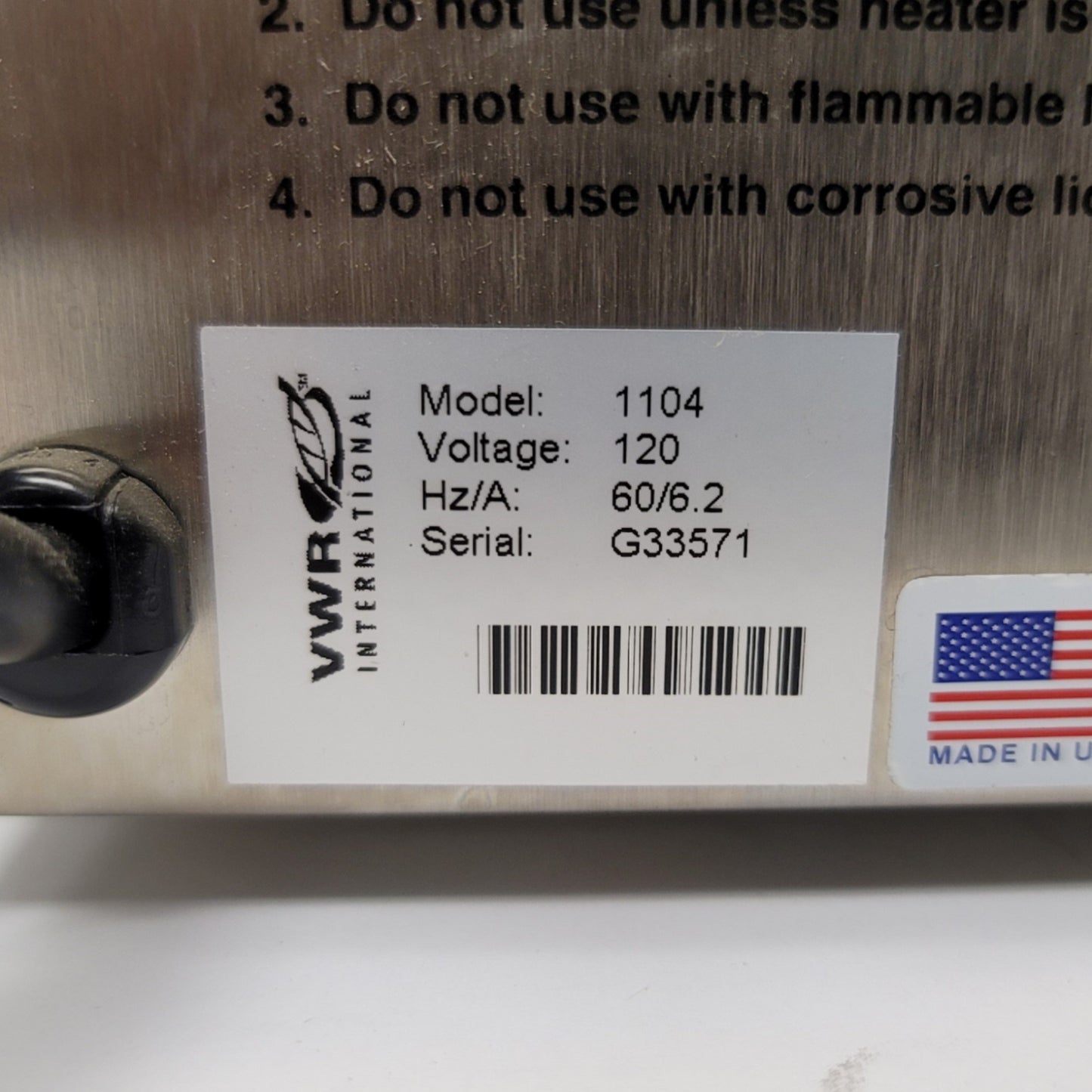 Used VWR 1104 Heated Recirculator 750W, 3GPM, 1/2"NPT, 120VAC 7A, Ambient to 70°C