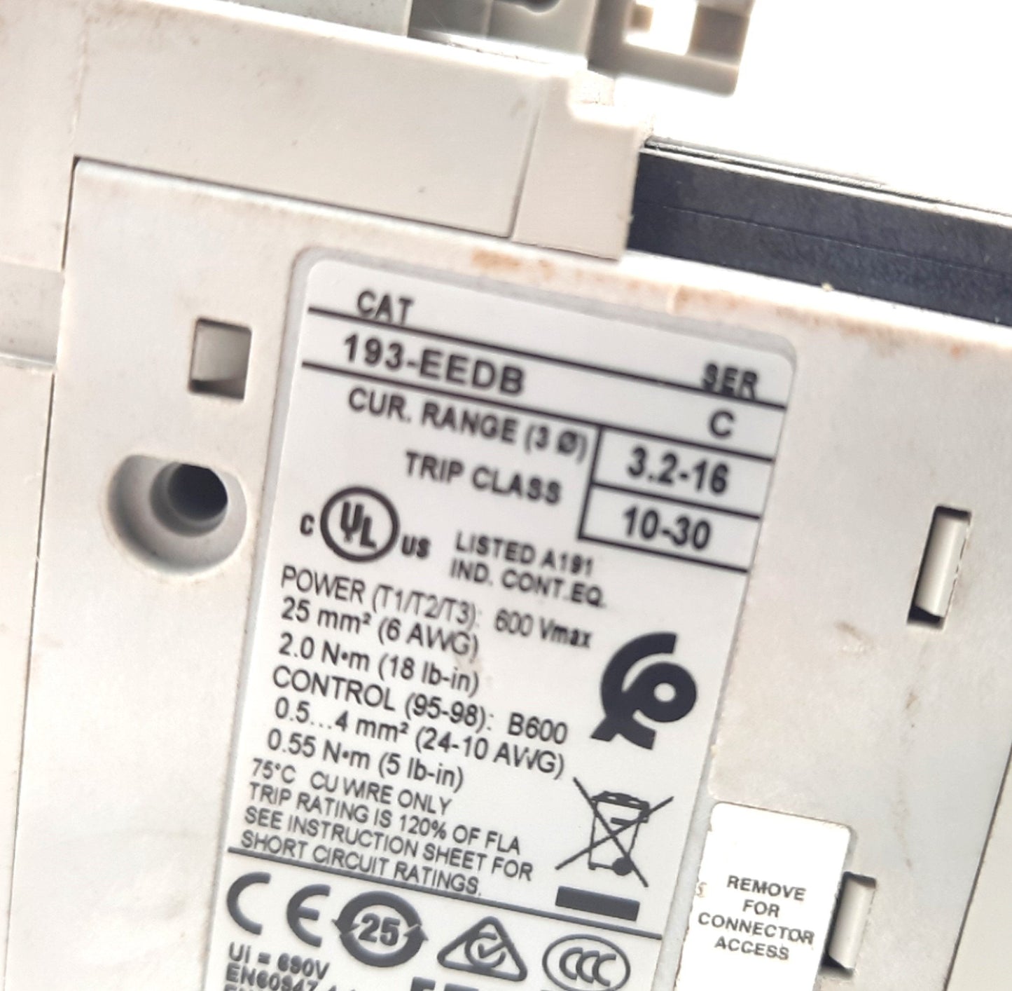 Used Allen Bradley 193-EEDB Series C Overload Relay 3.2-16A NC & NO Trip Class 10-30