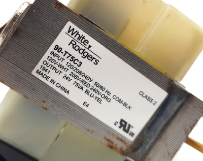 Used White Rodgers 90-T75C3 Transformer 120/208/240VAC Primary 24VAC 3.12A Secondary