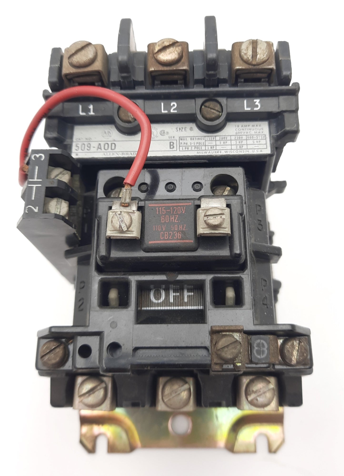 Used Allen Bradley 509-AOD Full Voltage Non-Reversing Starter 600VAC, 5HP 18A